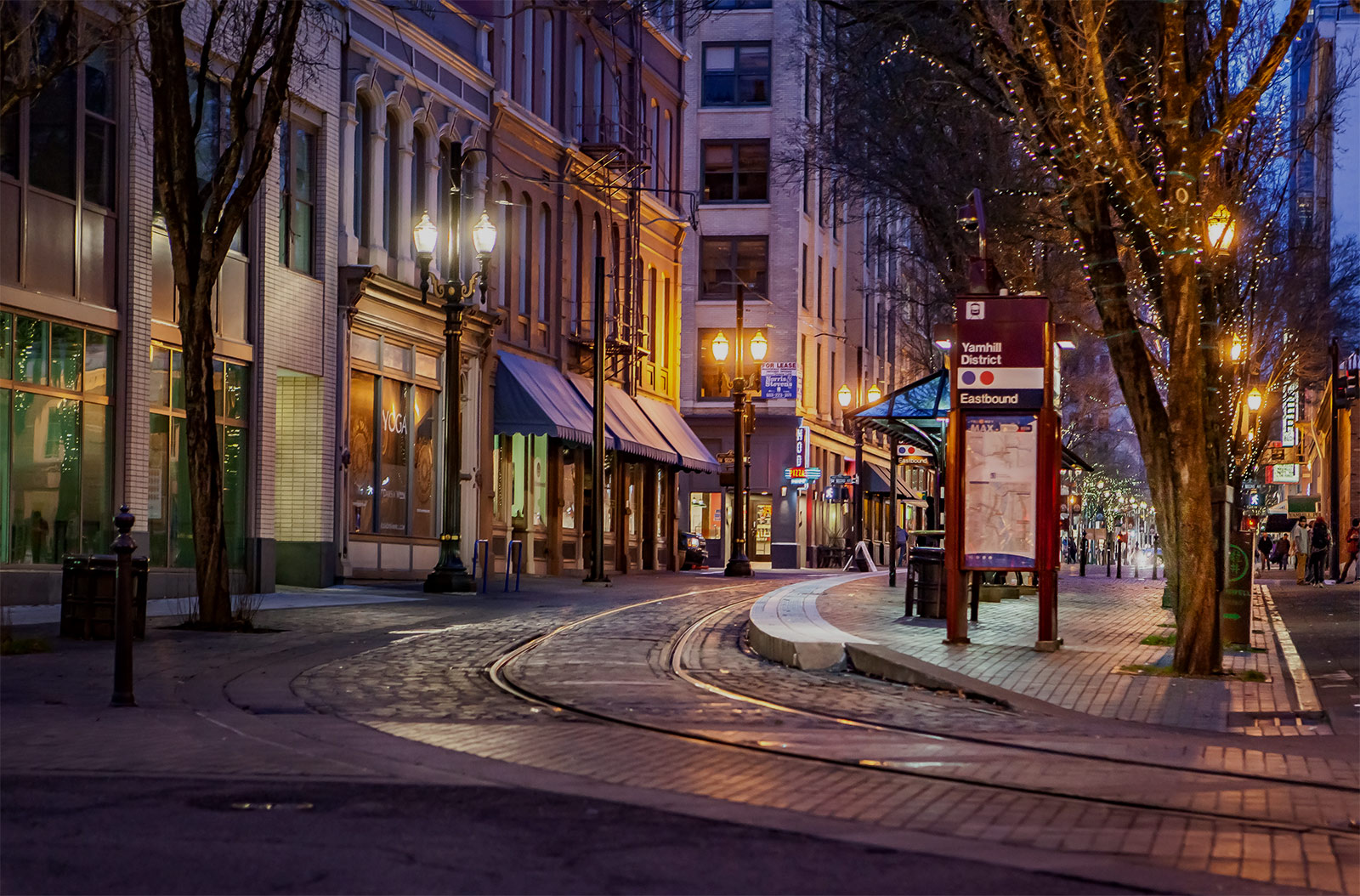 a street at night in Portland, OR